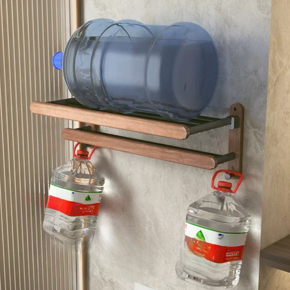 Wooden and aluminum towel holder wall organizer for shower accessories - view 2