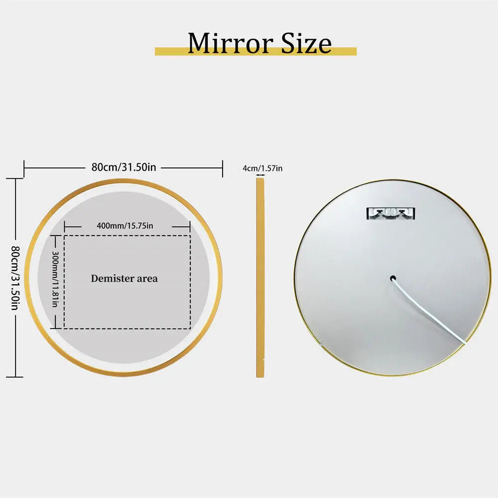 Round illuminated mirror with golden frame and memory function - 800x800mm
