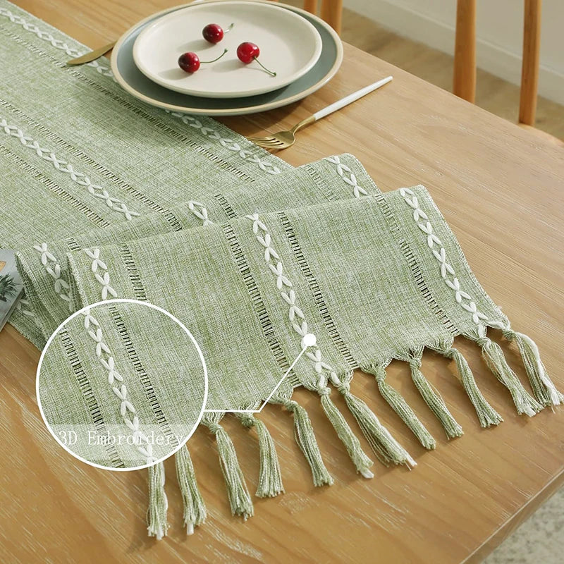 Bohemian table runner braided fringes firm style - view 7