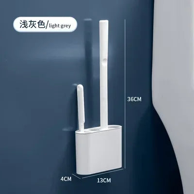 Silicone toilet brush set with wall holder for bathroom - Gray White
