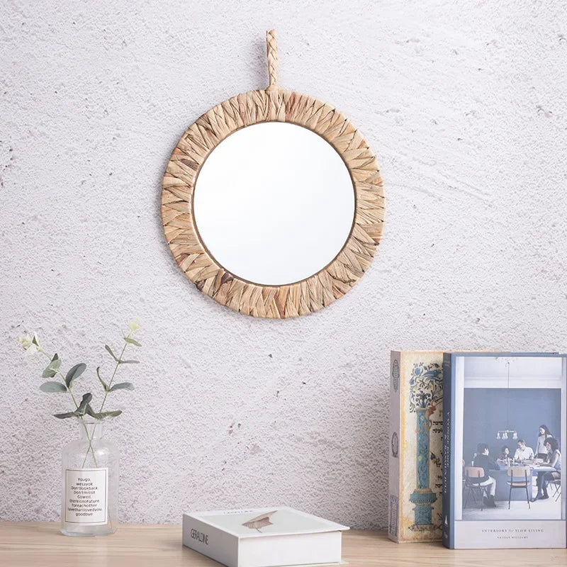 Wall-woven decorative mirror in hand-made rattan - view 2