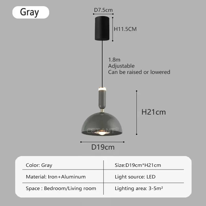 Nordic LED pendant light with adjustable height for home decoration, dining room, living room, bedroom, bedside lighting - Liftable Gray / Warm white