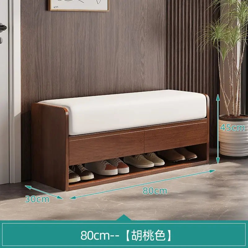 Nordic wooden changing stool with integrated storage - E