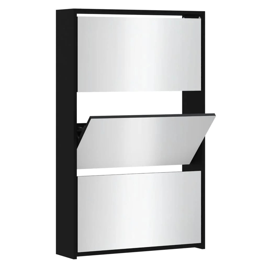 Shoe cabinet with mirror 3 levels black 63x17x102,5 cm - view 2
