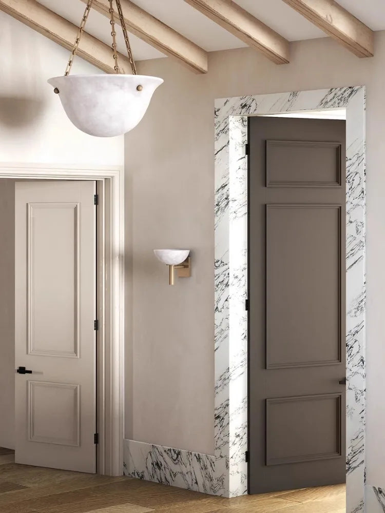 Circular wall sconce in marble and copper modern antique style - view 4