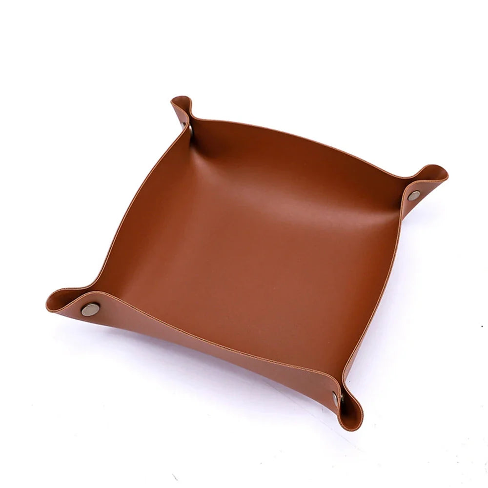 Foldable leather top for various storage and decoration - Brun / 9.84 x 9.84 inches
