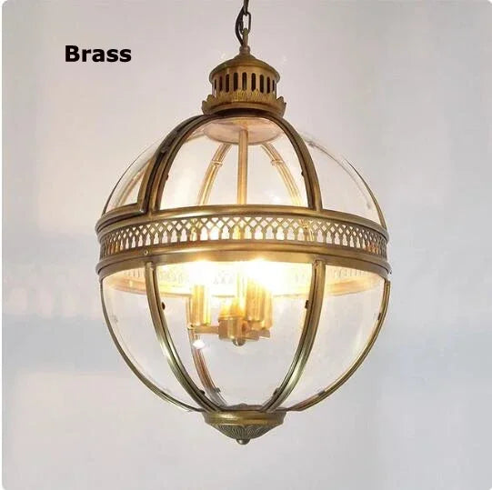 Retro spherical chandelier in iron and glossy glass - Brass / Diameter 30cm / Warm Light