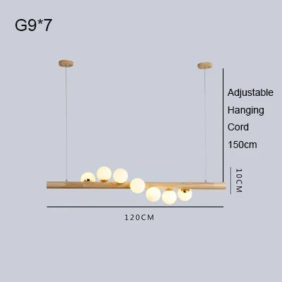 Chandelier in walnut wood and glass modern design for elegant interior - Dimmable / 120cm A