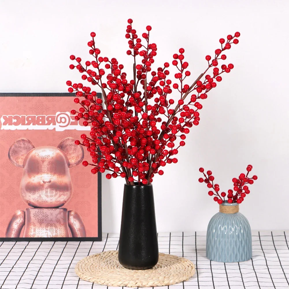 Artificial red fruit branch for Christmas decoration and harvest