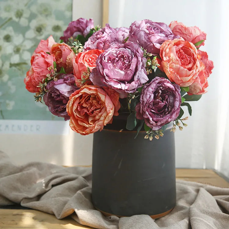 Bouquet of artificial peonies for decoration and photography