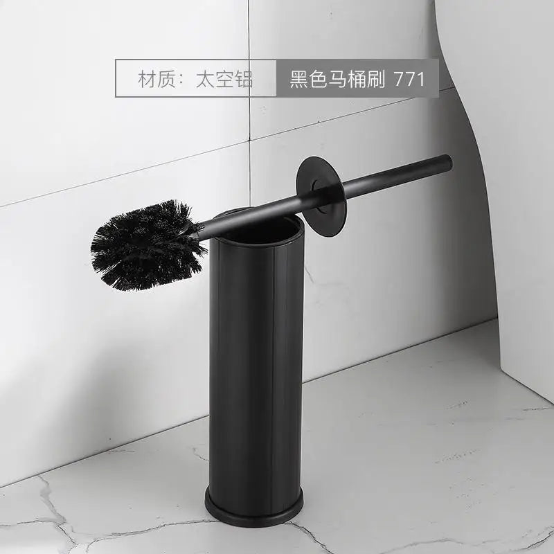 Toilet brush with bathroom holder - Round Black