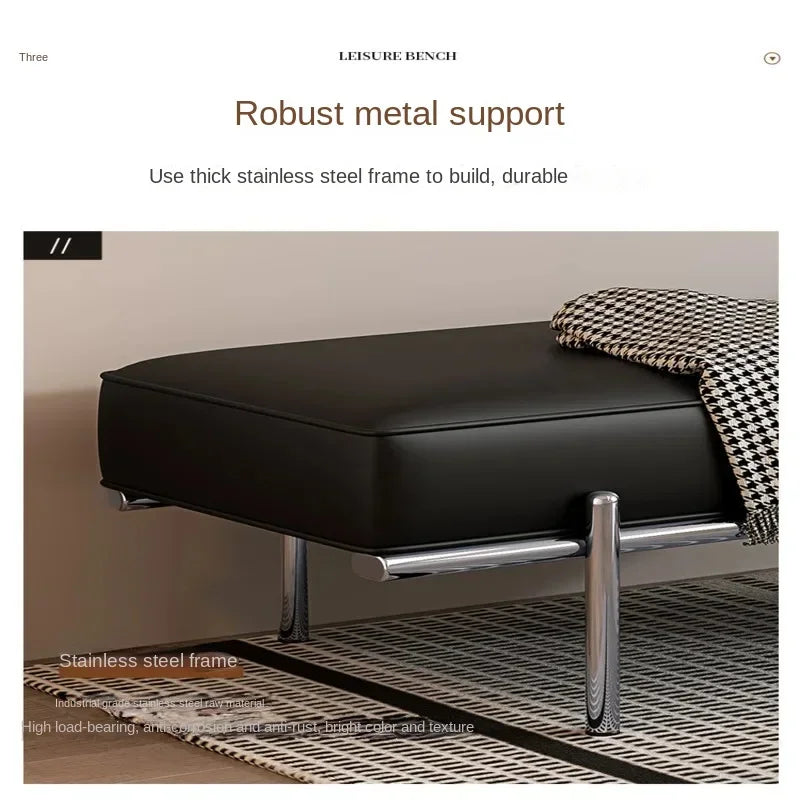 Stainless Steel Shoe Changing Bench, Long Stool, Italian Minimalist Leather, Bed-End Seat, Light, Luxury - view 4