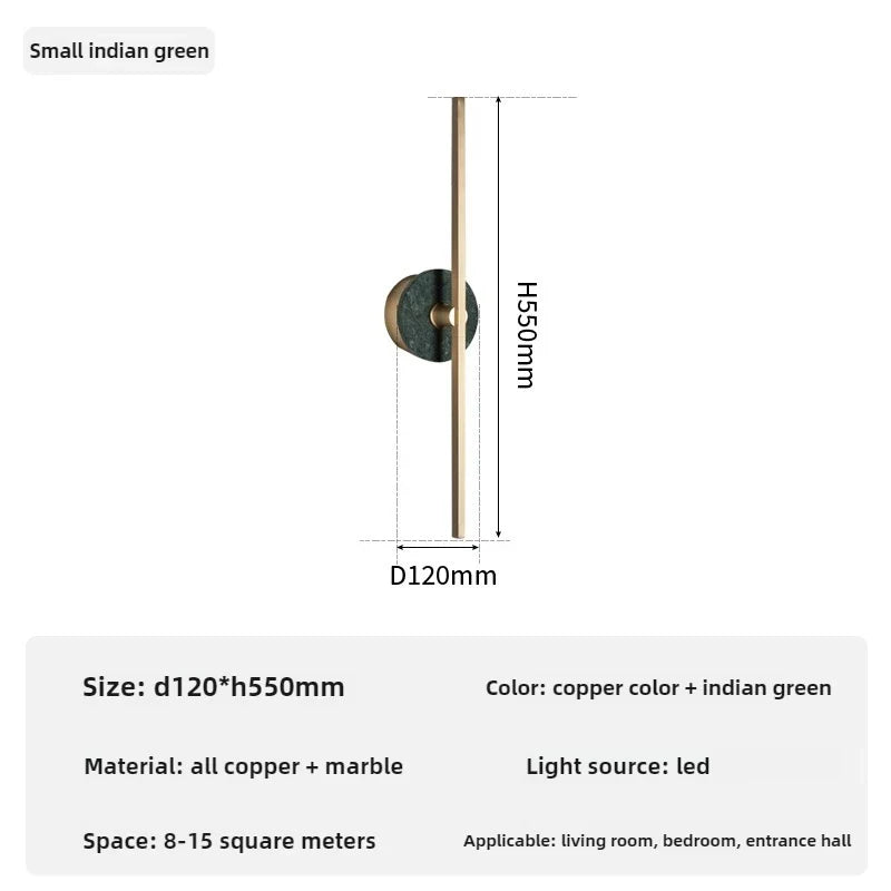 Spanish marble wall sconce minimalist design and luxury - Cool White (5500-7000K) / Green-H 55cm
