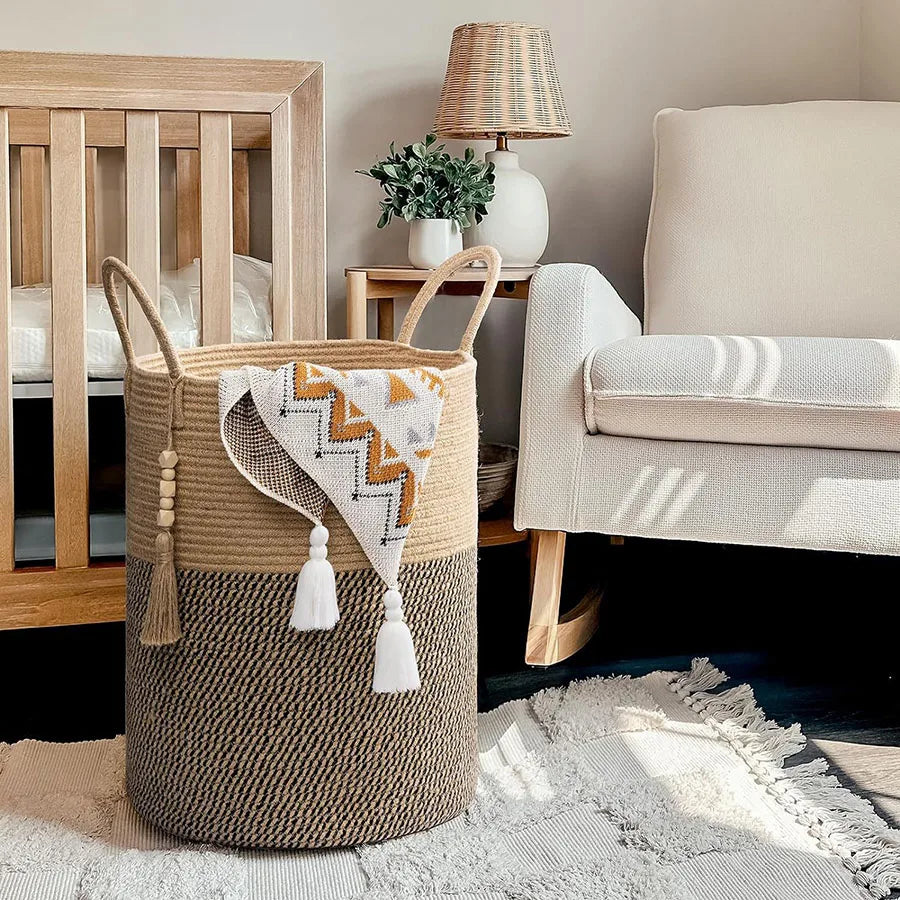 Large woven storage basket with folding handles for toys and linen - view 4