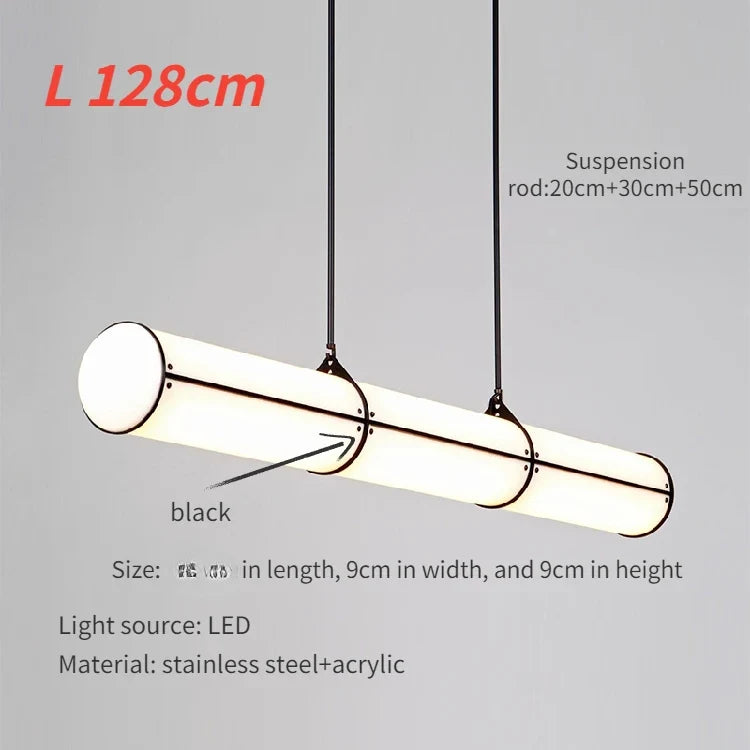 Creative Japanese design chandelier for Nordic minimalist lighting - Black / Cool White / L 128cm