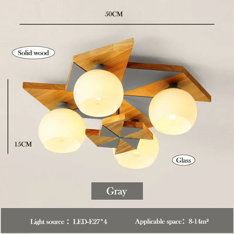Ceiling lamp windmill in logs for retro Nordic children's room - Gray / White Light