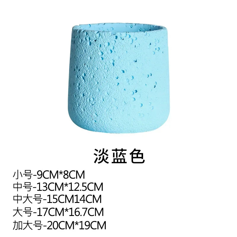 Flower pot in Nordic style cement with decorative tray - Light blue / 15 cm x 14 cm