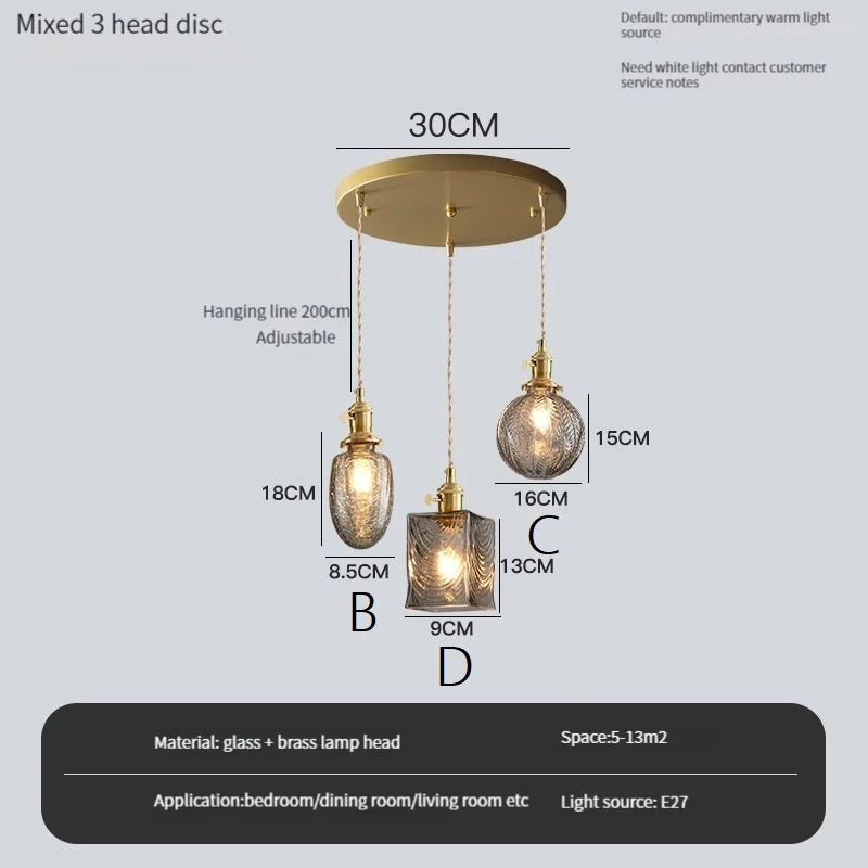 Vintage pendant light with crystal glass switch and shade - Disque 3 BCD / Warm White / 4 W (max. 100 W)