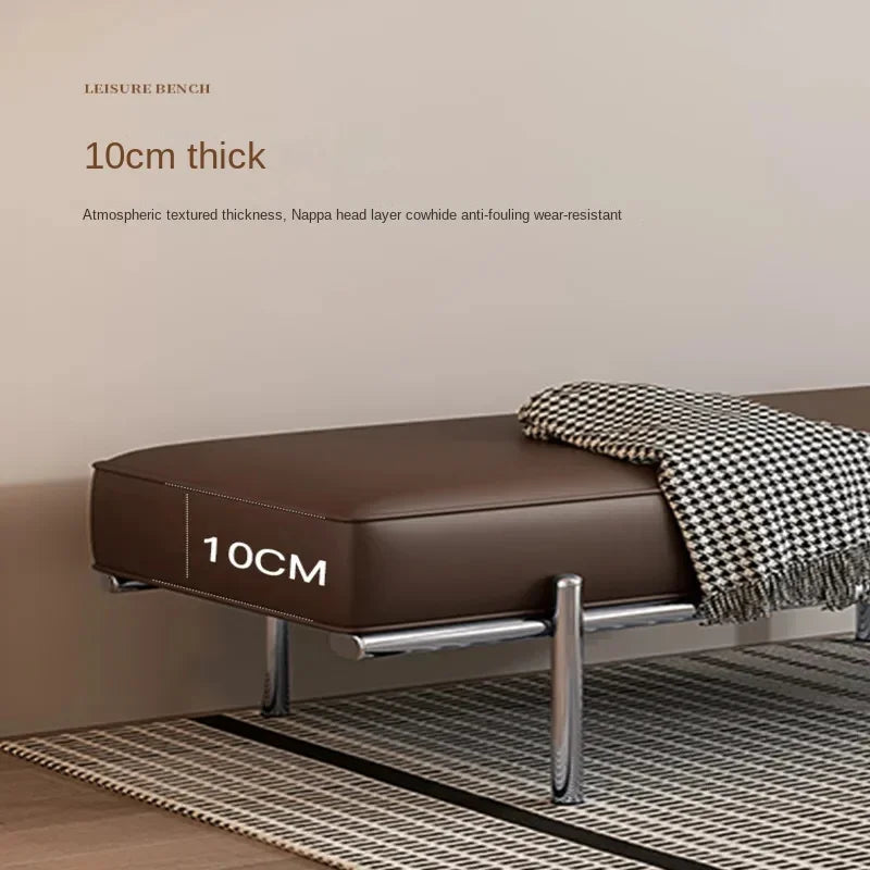 Stainless Steel Shoe Changing Bench, Long Stool, Italian Minimalist Leather, Bed-End Seat, Light, Luxury - view 3