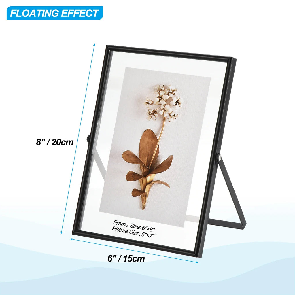 Set of 2 metal and glass photo frames for decoration - 8x6 inches Black
