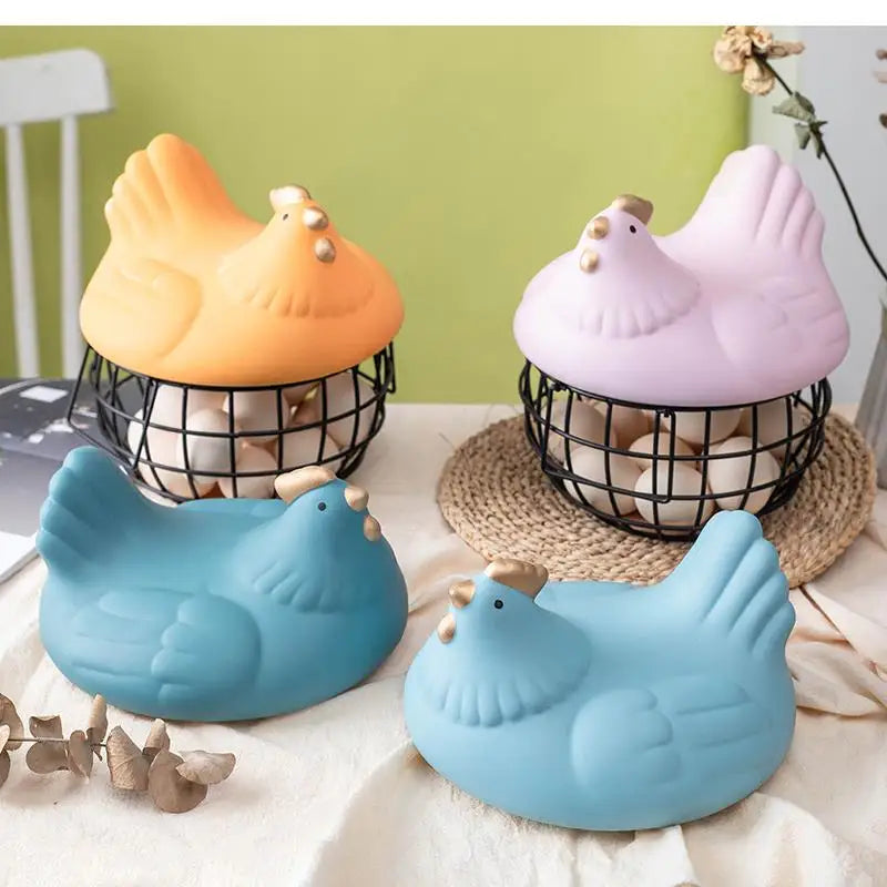 Ceramic Egg Storage Basket, Living Room, Fruit, Garlic, Hollow Metal Hen Shaped, Kitchen Organizer - view 4