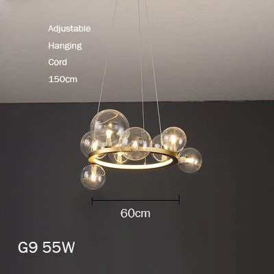 Glass chandelier with modern design with artistic bubbles - White light / Dia60B