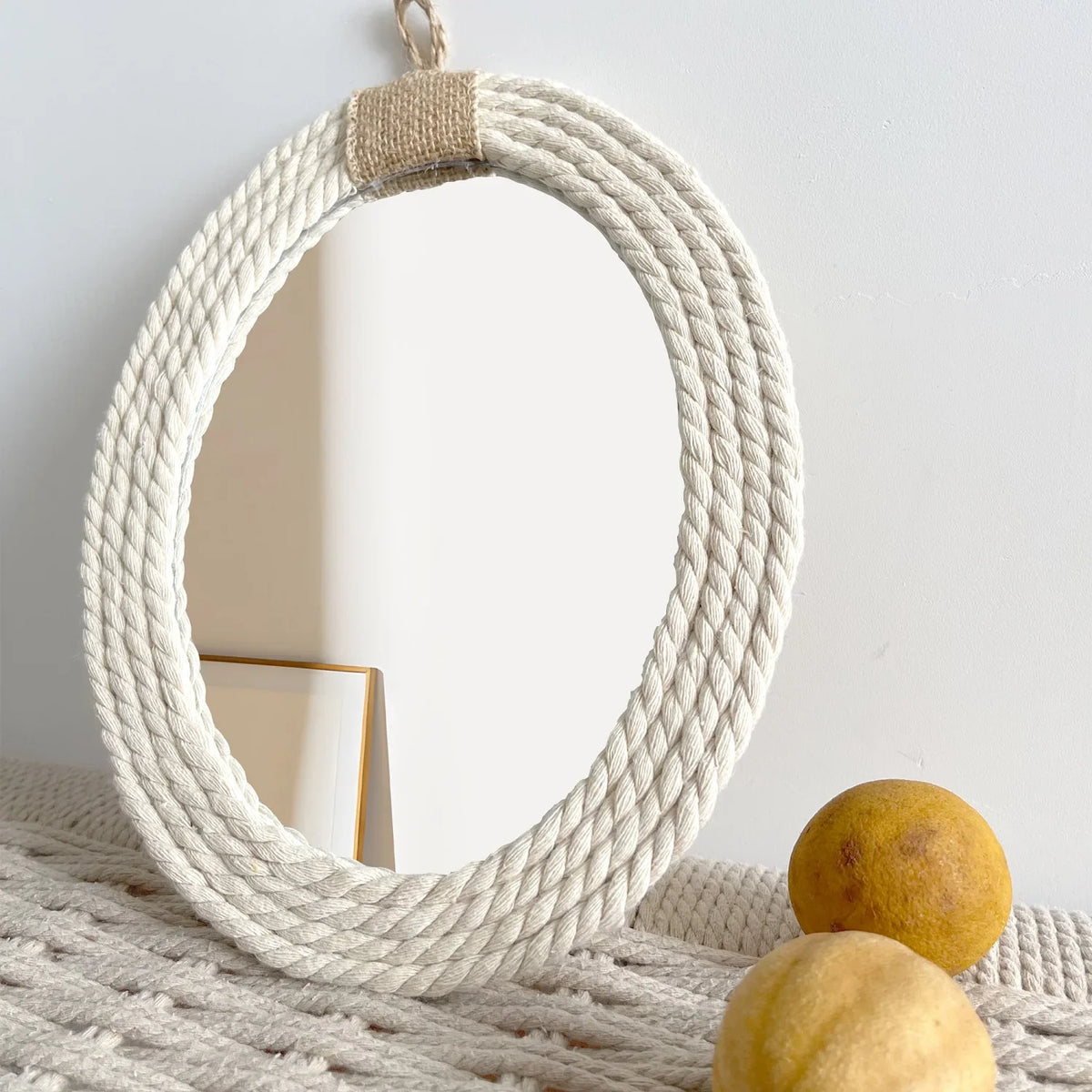 Oval mirror in cotton rope nautical style bohemian - view 2