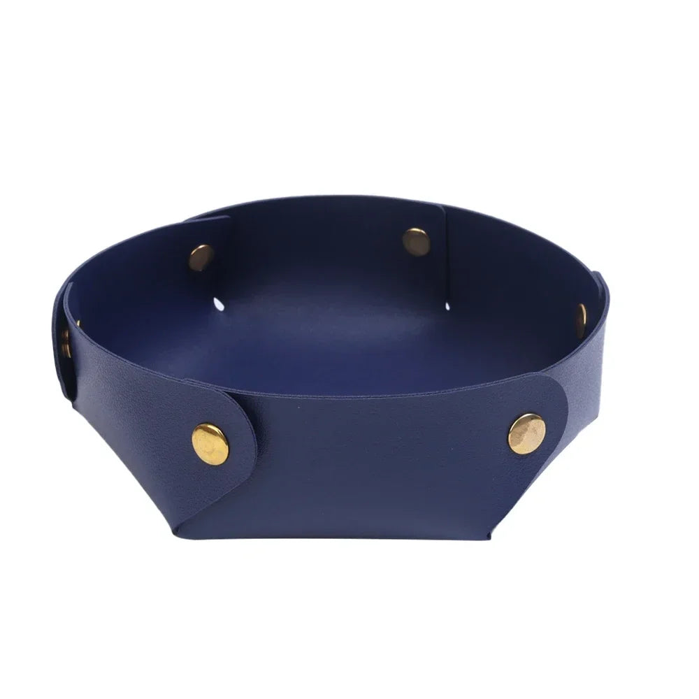 Folding leather top for storage and organization - Blue / 18x18x5cm