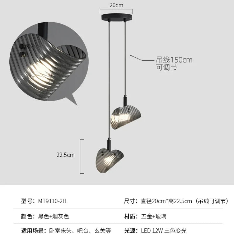 Art decorative glass design pendant light with modifiable gradation - 2 Heads