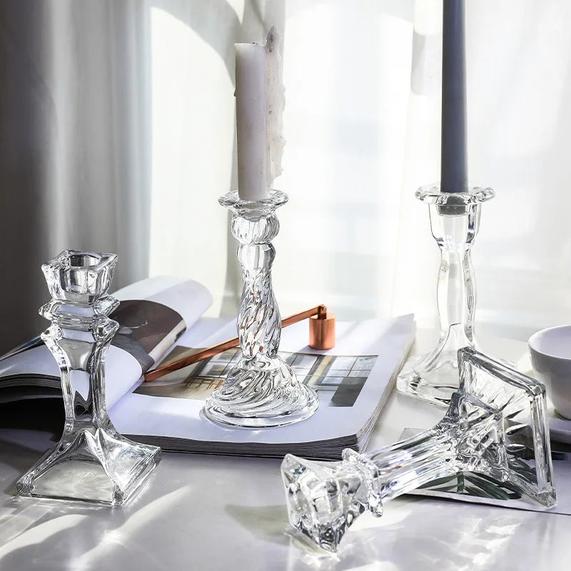 Vintage Clear Crystal Glass Candle Holder, Valentine's Day, Romantic Candlelight Dinner, Shooting Props, Home Wedding decor, Hot - view 4
