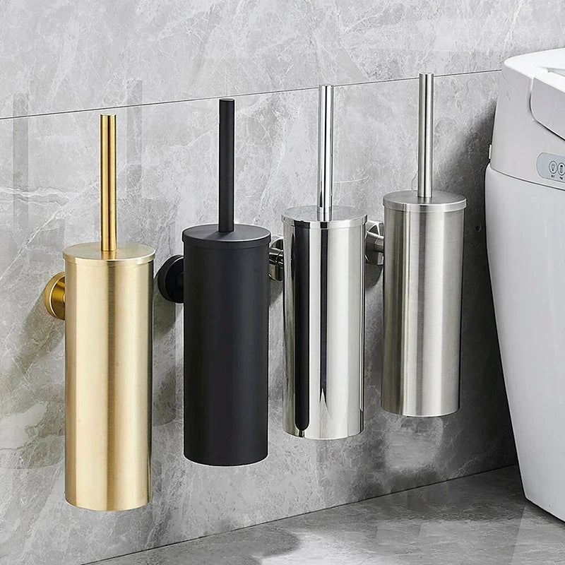 Stainless steel cleaning brush with wall support for bathroom