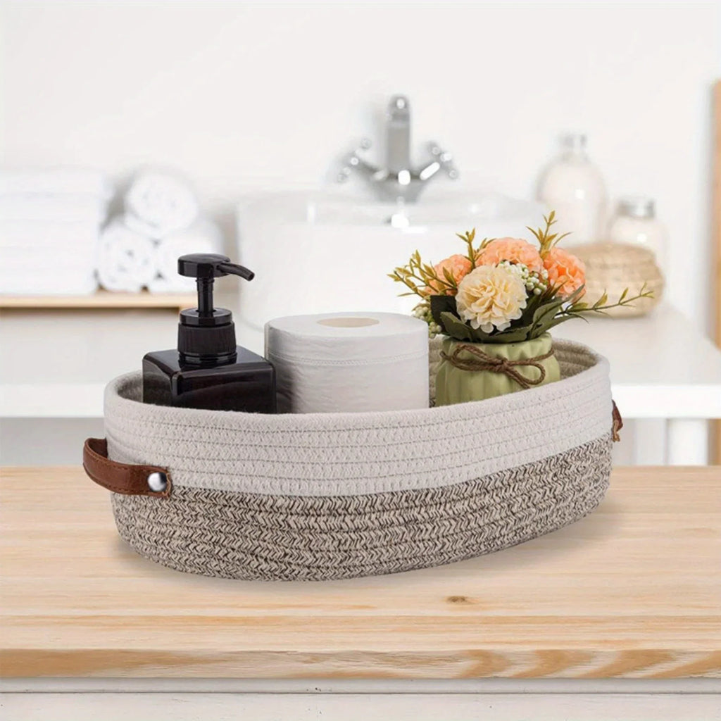 Oval Woven Bathroom Storage Basket, Multifunctional Desktop Organizer, Toilet Paper Holder, Toy Storage Basket - view 2
