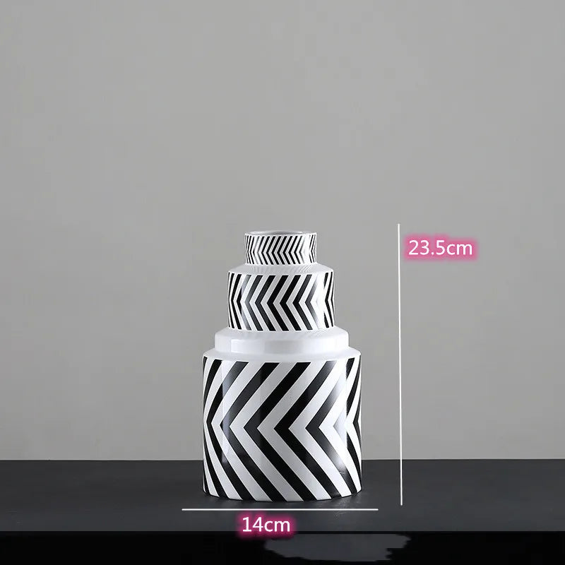 Black and White Striped Ceramic Vase, Flower Pot Decoration, Home and Living Room Decoration, Creative Geometric Striped Vase - A