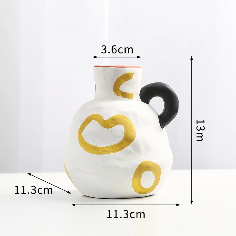 Hand-painted Milk Pot Ceramic Vase, Living Room, Porch, Desktop, Flower Arrangement Container, Homestay Decoration Handicraft - B