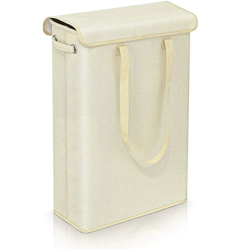 45L Slimline Laundry Hamper with Lid, Family Bathroom Life Clothes Pants Storage Dirty Clothes Basket  Folding Laundry Basket - white