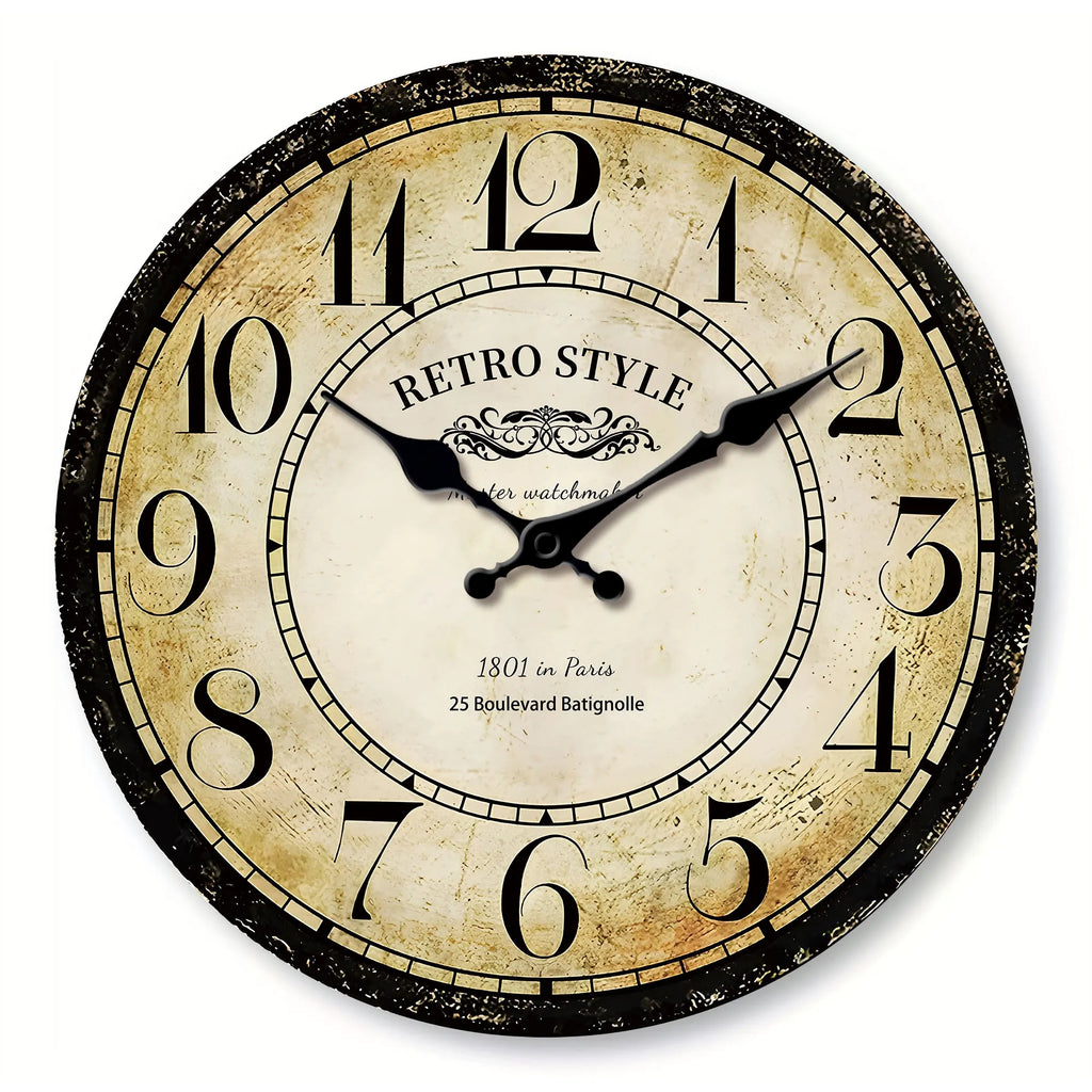 1pc retro wooden wall clock, wall clock designed by Paris watchmaker, non-ticking round silent clock, suitable for living room b - Style 1 / 16 inch