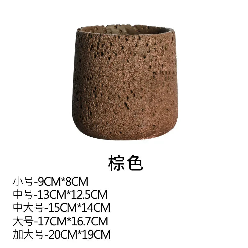 Flower pot in Nordic style cement with decorative tray - Brun / 9 cm x 8 cm