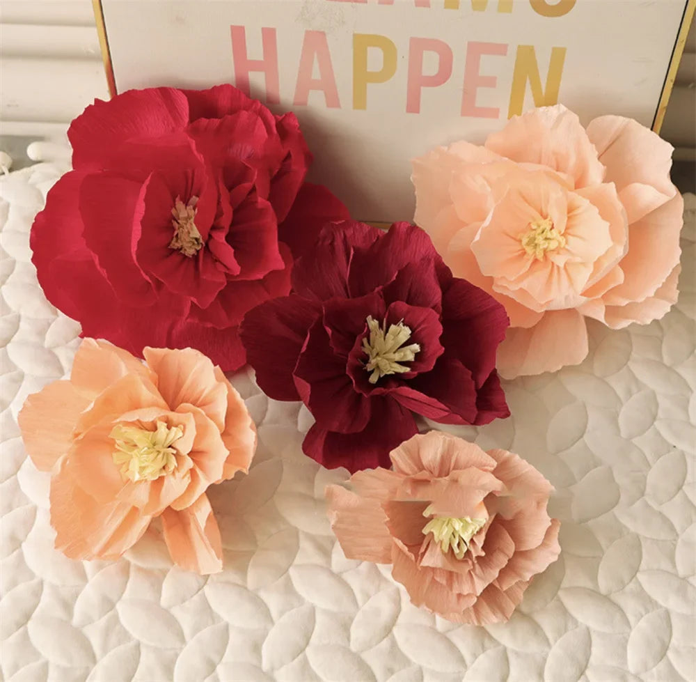 Large flower party decoration in red paper for festive events