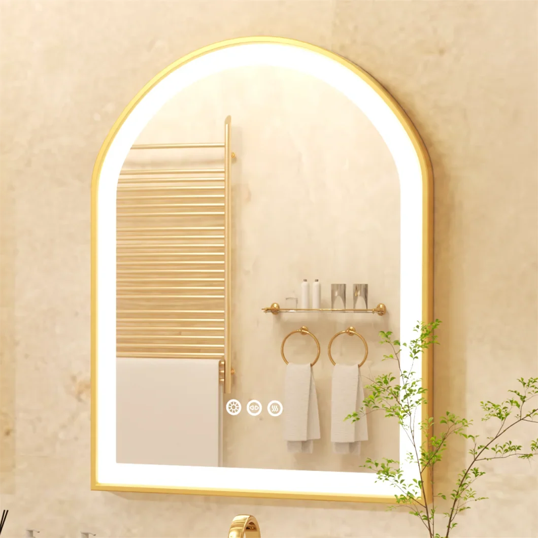 Wall mirror with golden led anti-fog light variable aluminum frame