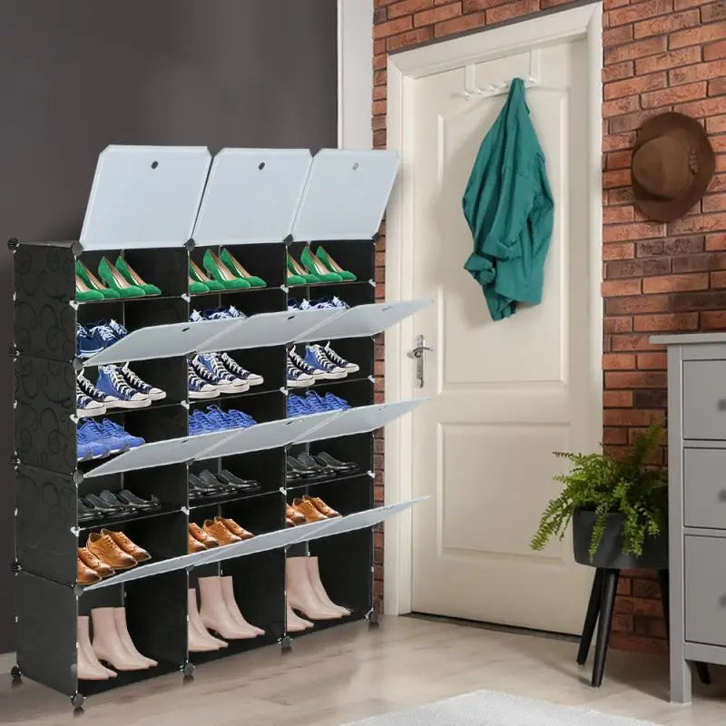 Foldable shoe organizer with transparent lid and compartments - view 2