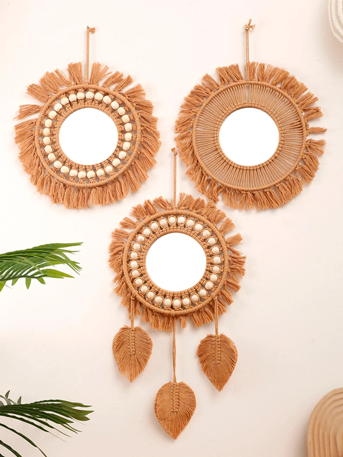 Decorative round wall mirrors hand woven for home