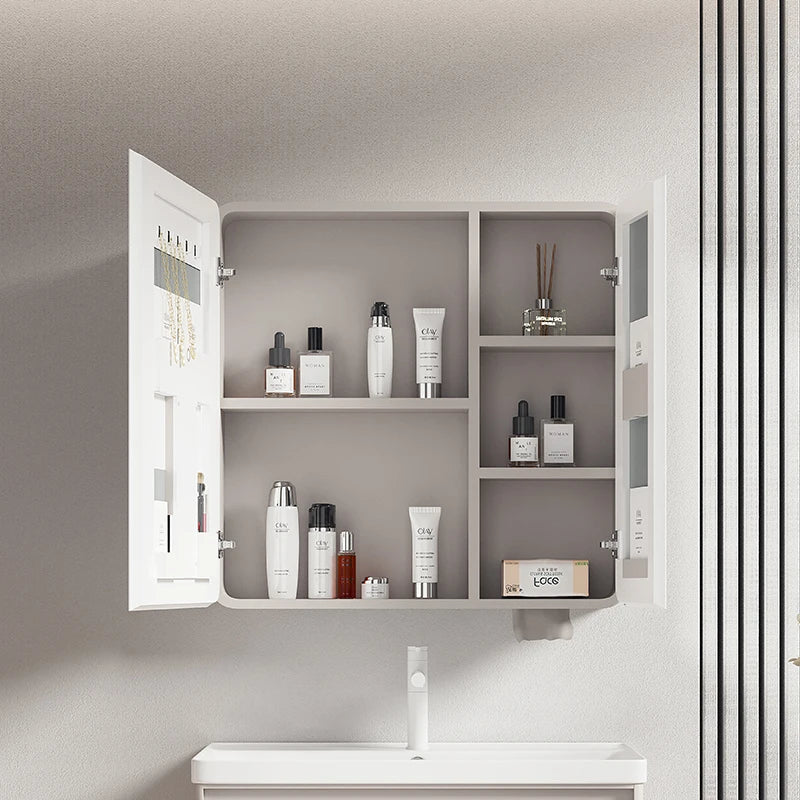 Circular aluminum cabinet with intelligent lighting mirror and storage - view 3