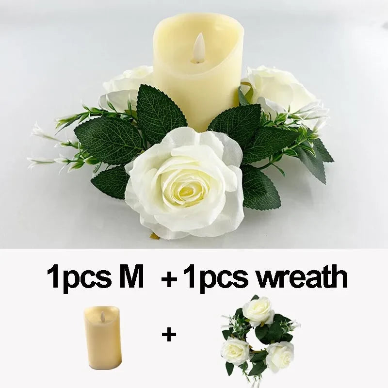 Decorative led candle for wedding and birthday - 1 pcs M and wreath / Ivory