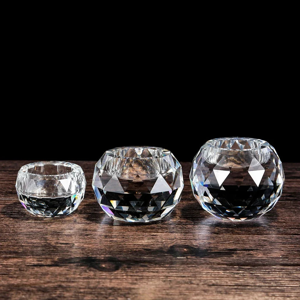 Crystal Diamond Tealight Candle Holder for Wedding Party, Clear Glass tea Light Candles Holder for Home Room Desk decor - view 2