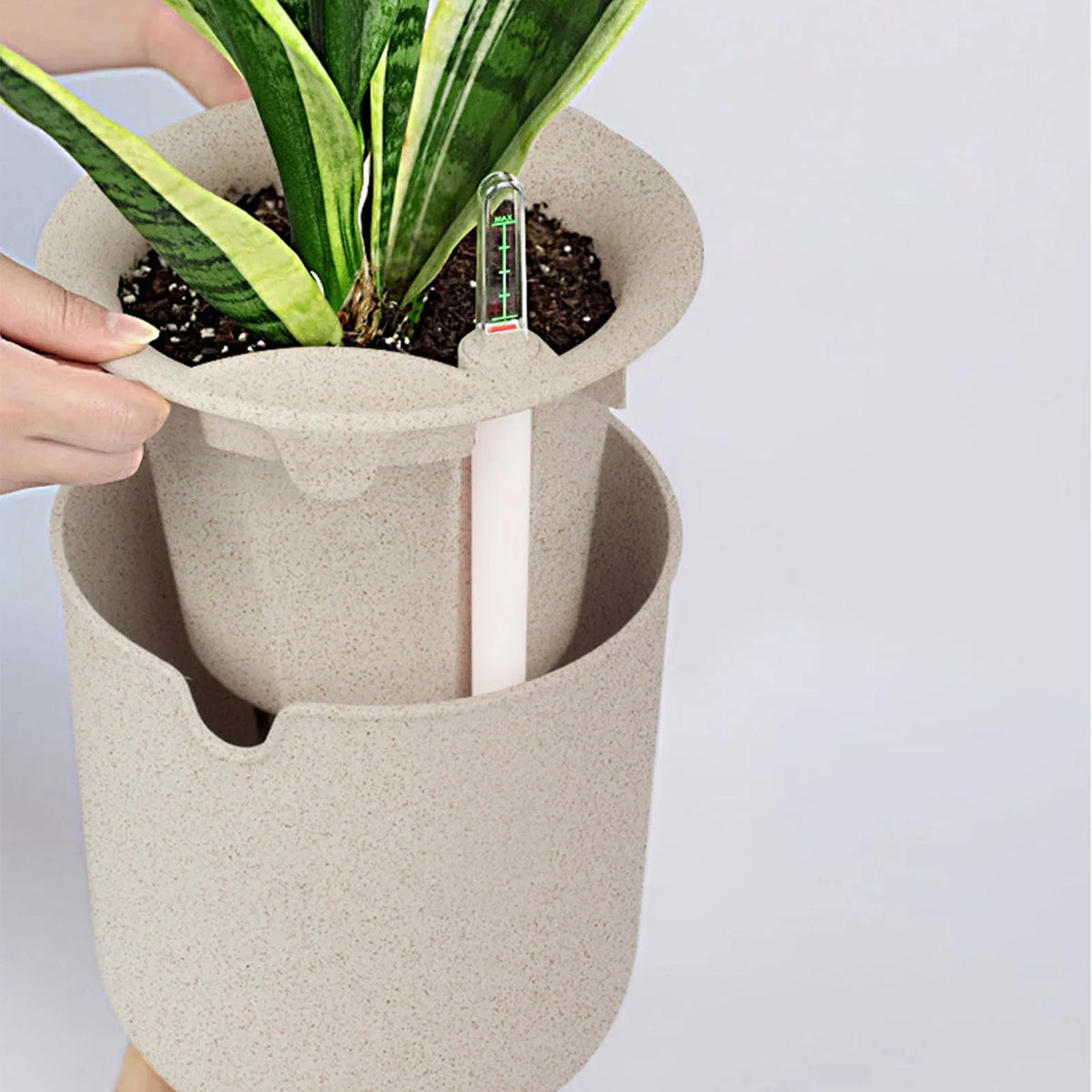 Automatic flower pot with water level indicator and storage - view 2