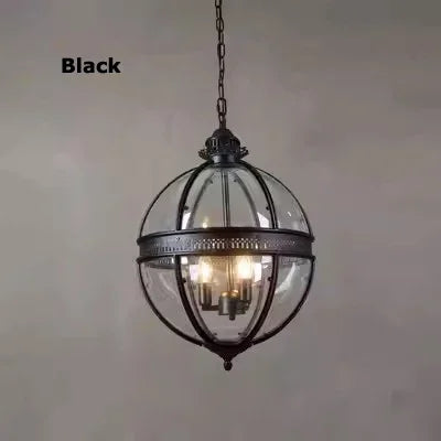 Retro spherical chandelier in iron and glossy glass - Black / Diameter 30cm / Warm Light