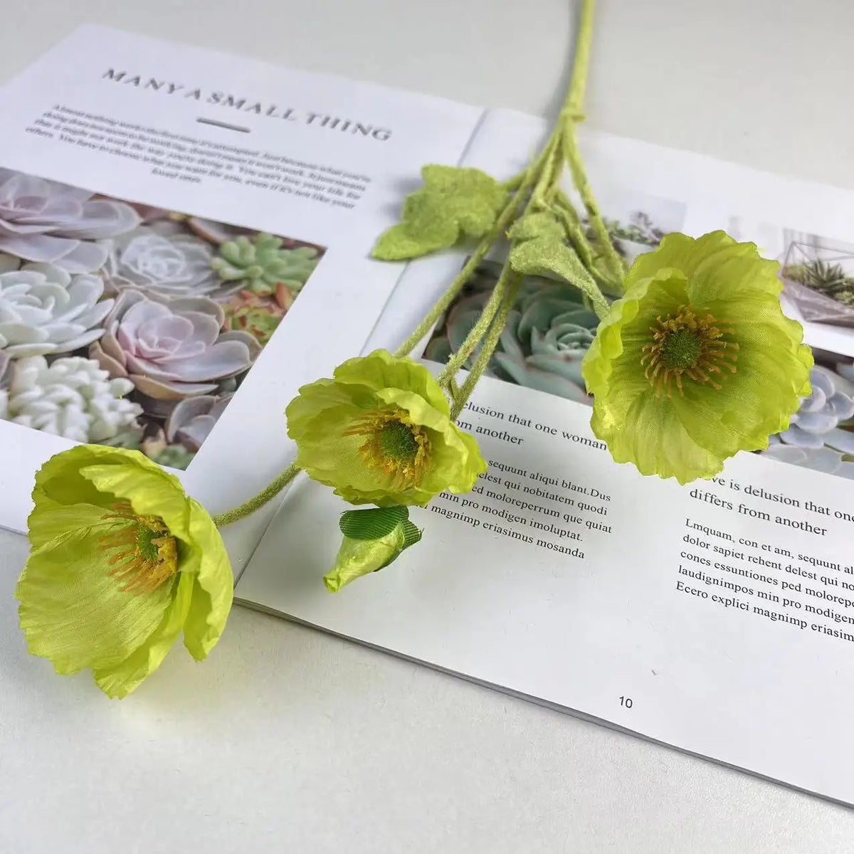 Artificial silk poppy flowers for decoration and events - Green