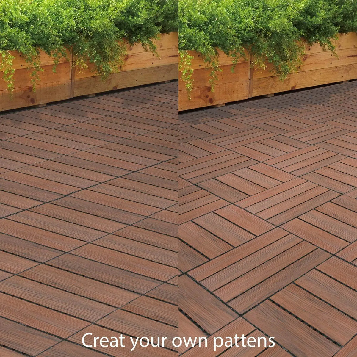 Set of 30 Wood-Look Interlocking Deck Tiles for Terrace - view 2