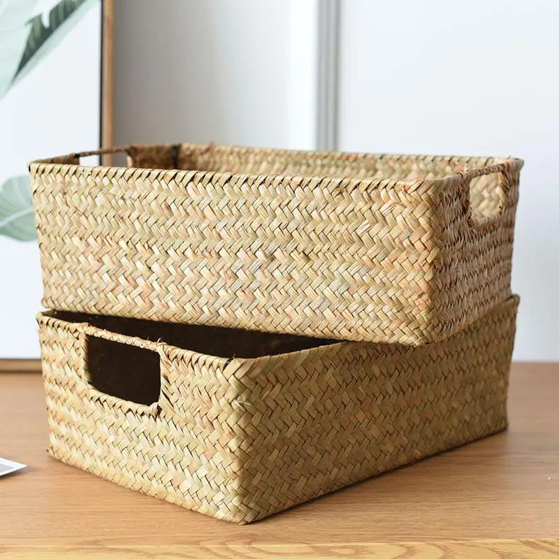 Weaving straw storage basket for organization - view 2