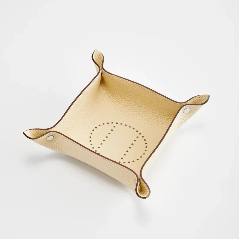Folding leather storage tray for various objects - White S